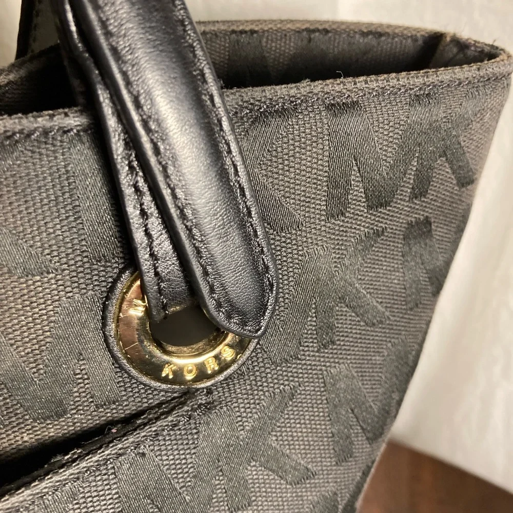 Michael Kors Black Tote Bag signature logo embossed MK